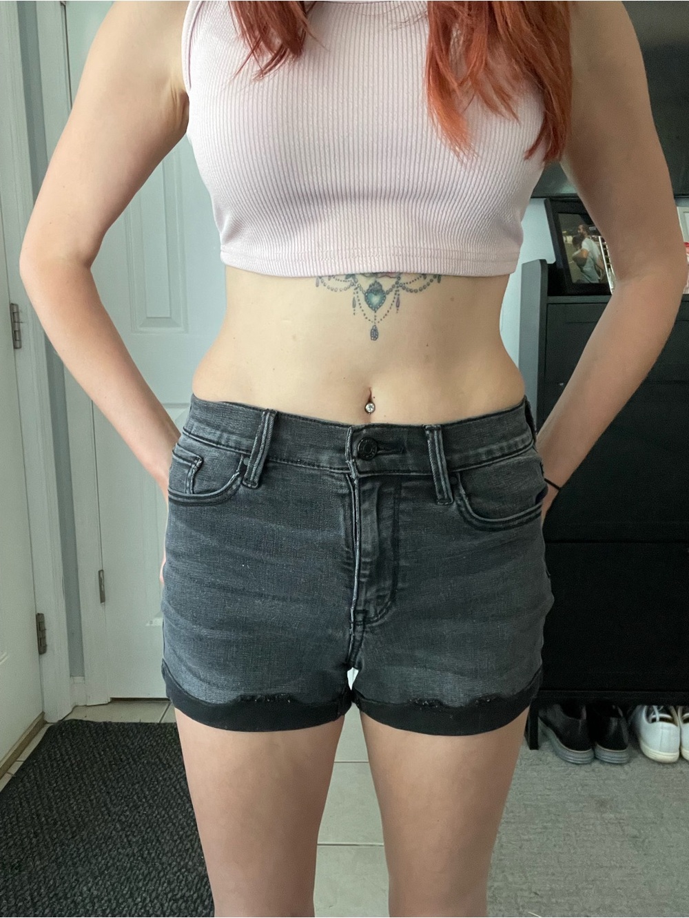 PacSun Black Gray High-Rise Denim Jean Shorts